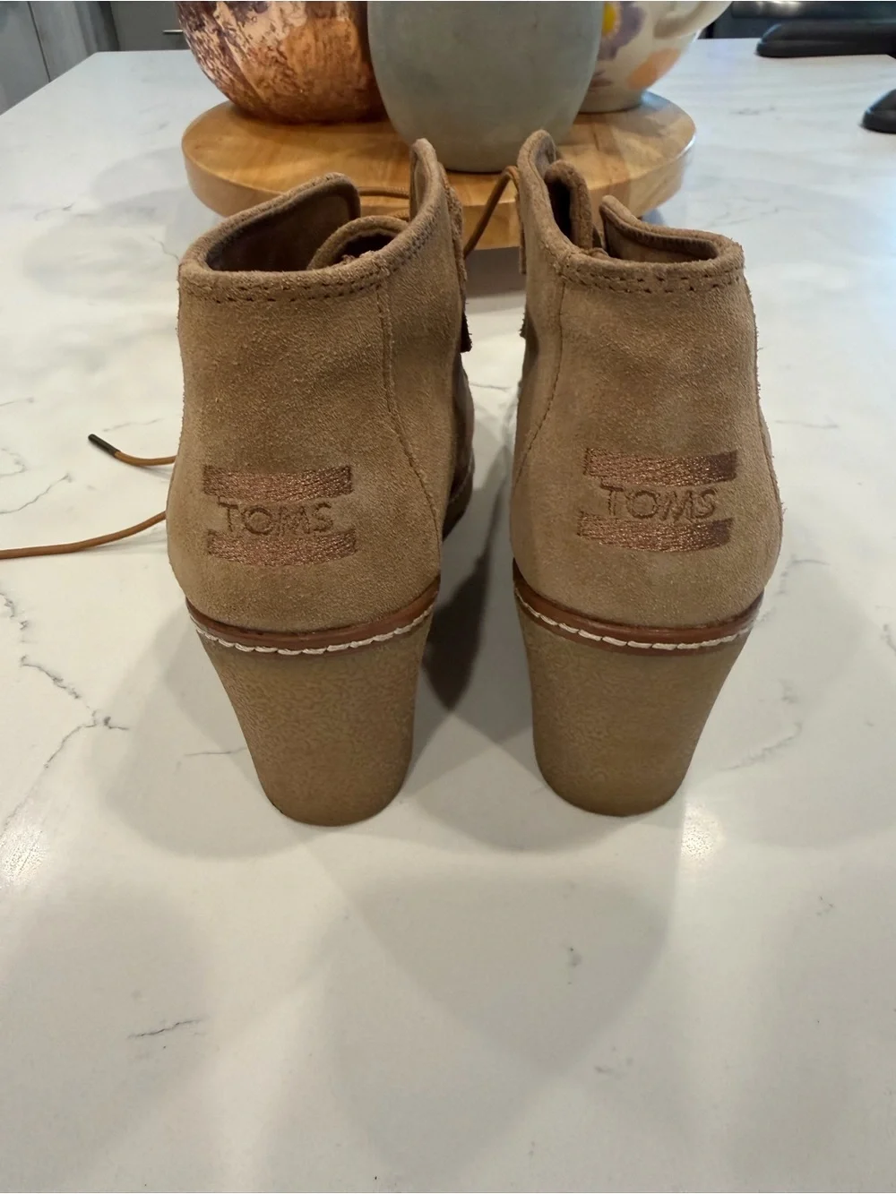 Toms Suede Lace-Up Wedge Booties in Brown